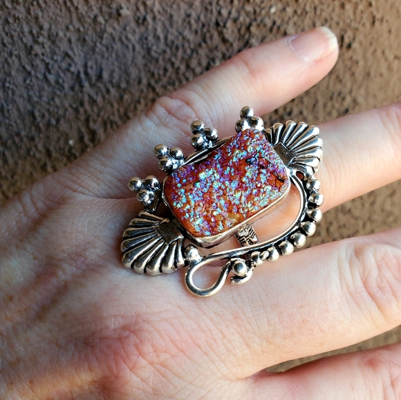 New Unique Titanium Druzy 925 Silver Ring. - Picture 16 of 16